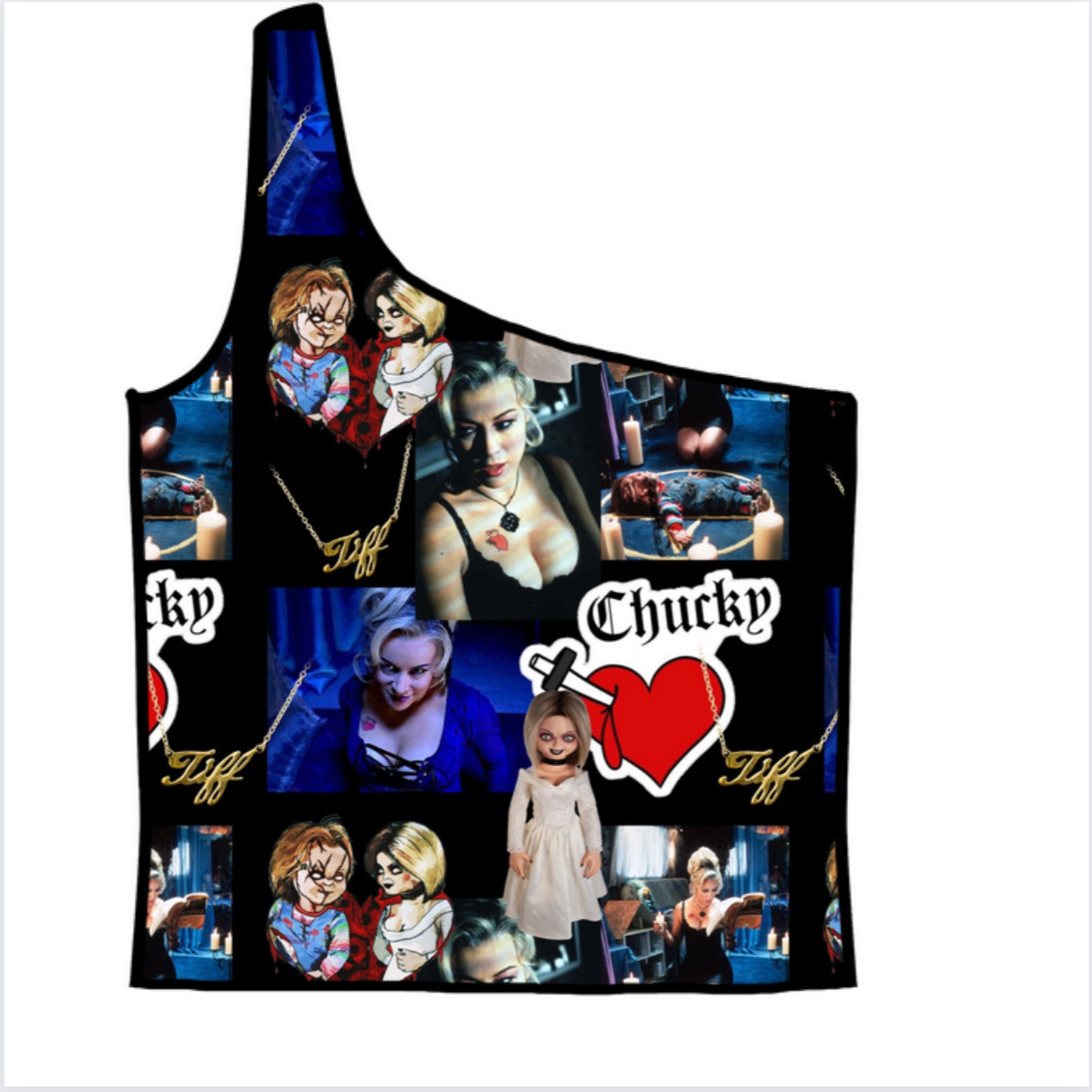 Tiff Loves Chuck Adult One-Shoulder Cropped Top
