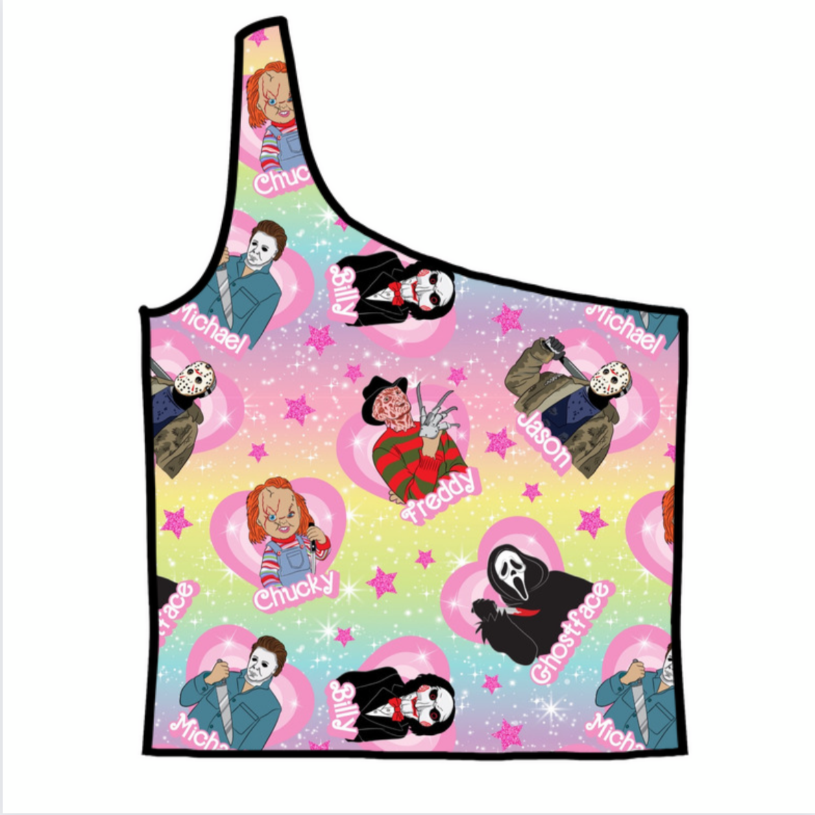 Glitter Sparkly Horror Adult One-Shoulder Cropped Top