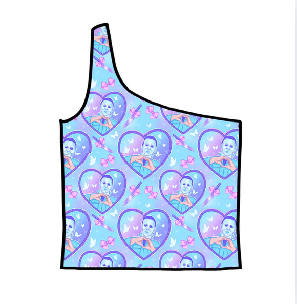 MM Pastel Horror Hearts Adult One-Shoulder Cropped Top