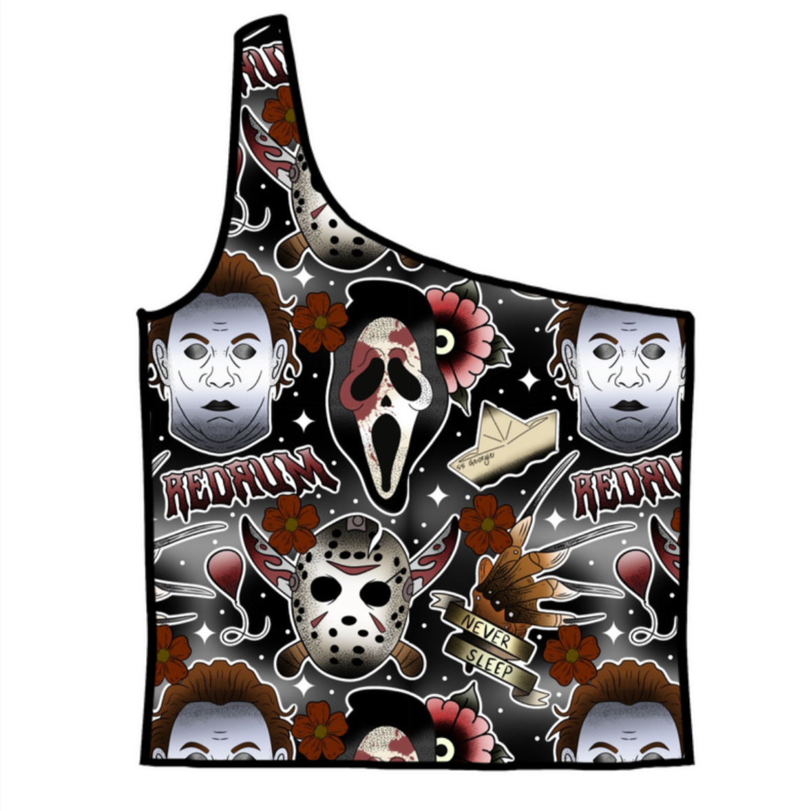Dark Tattoo Horror Adult One-Shoulder Cropped Top