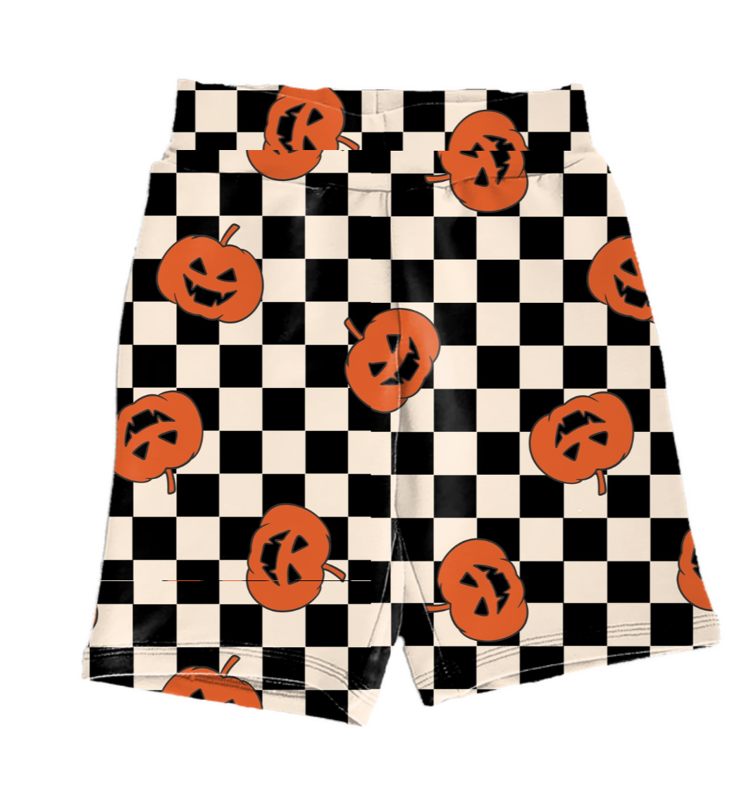 Checkered Pumpkin Biker Shorts