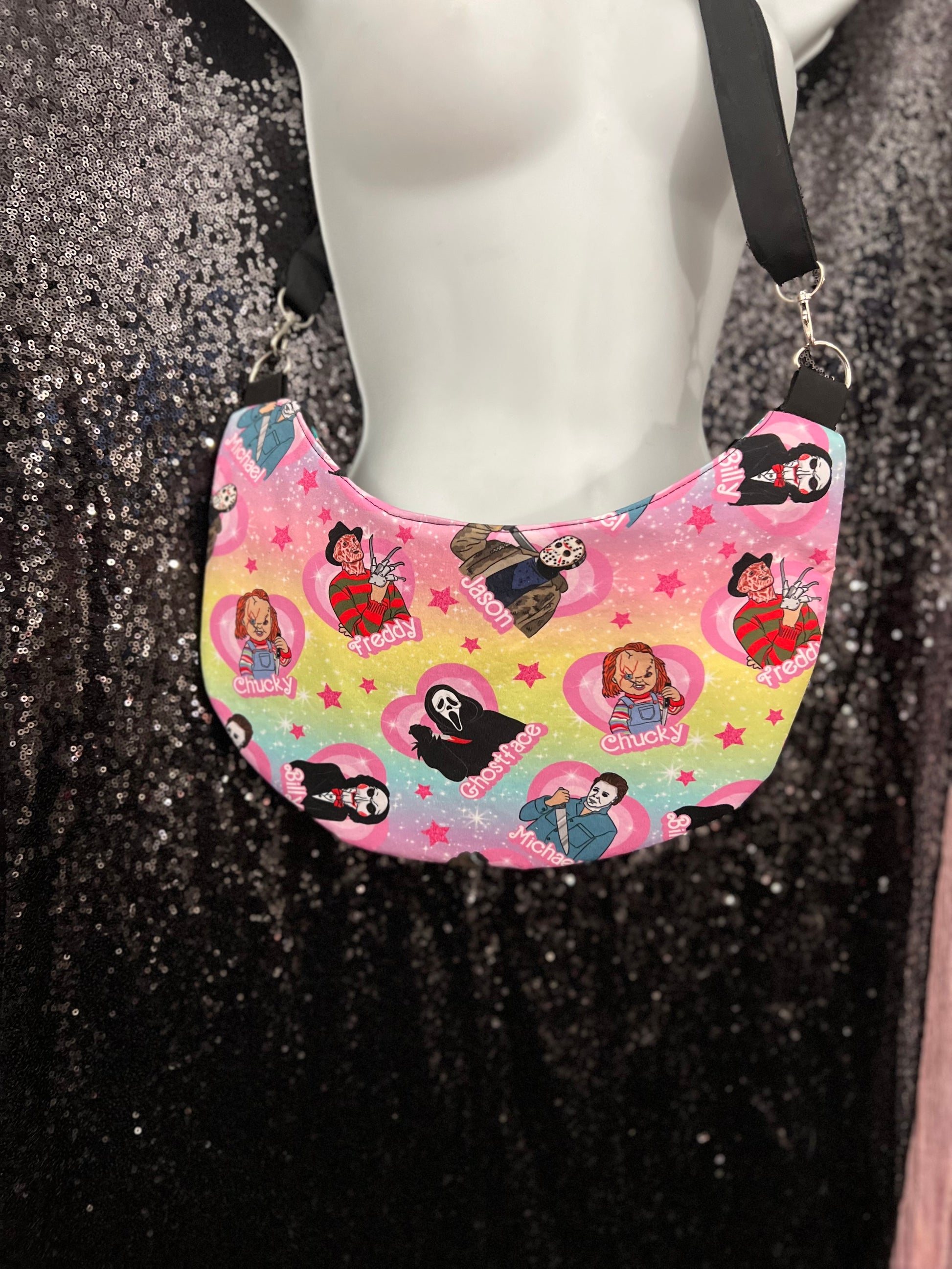 Glitter Horror Crescent Crossbody Bag