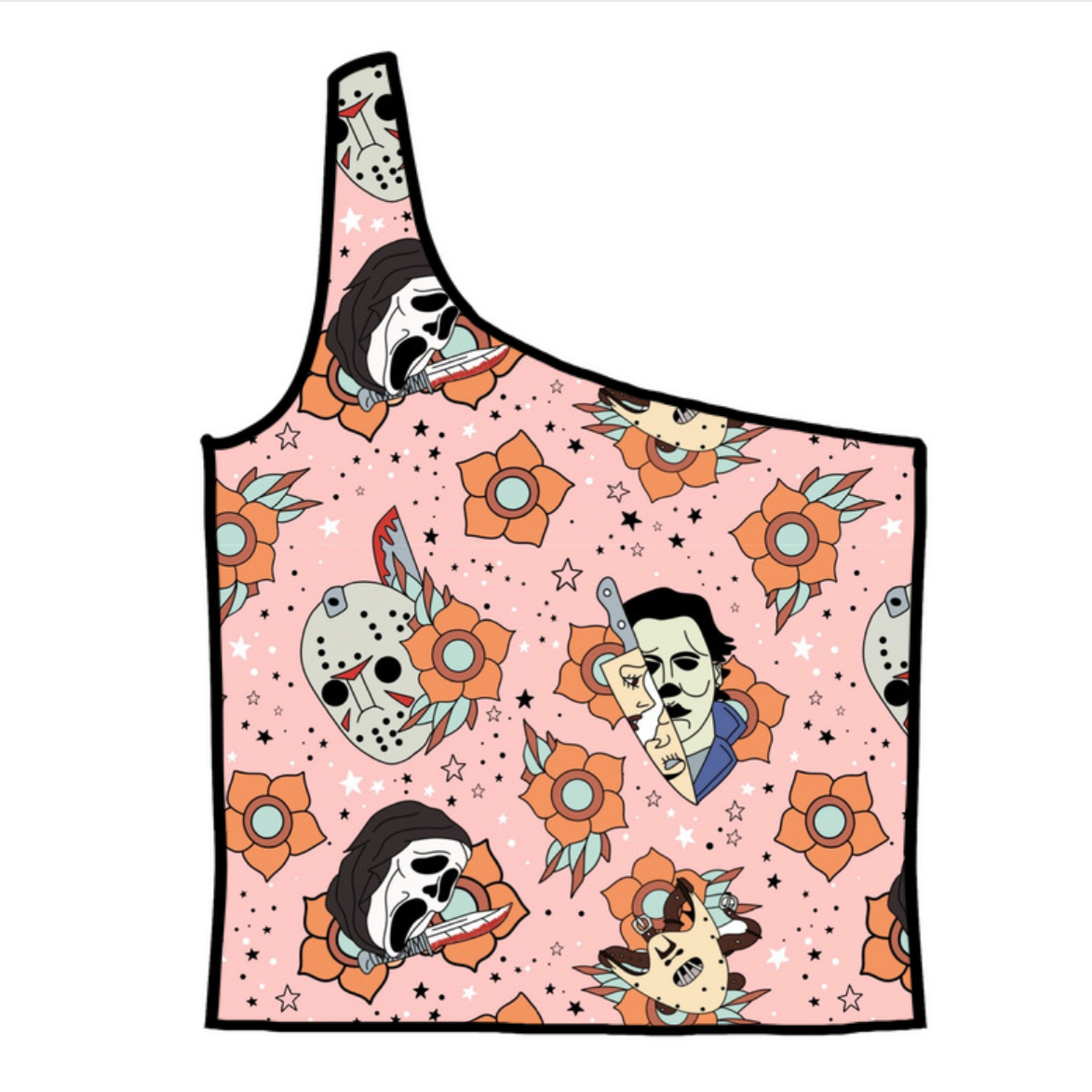 Pink Tattoo Horror Adult One-Shoulder Cropped Top