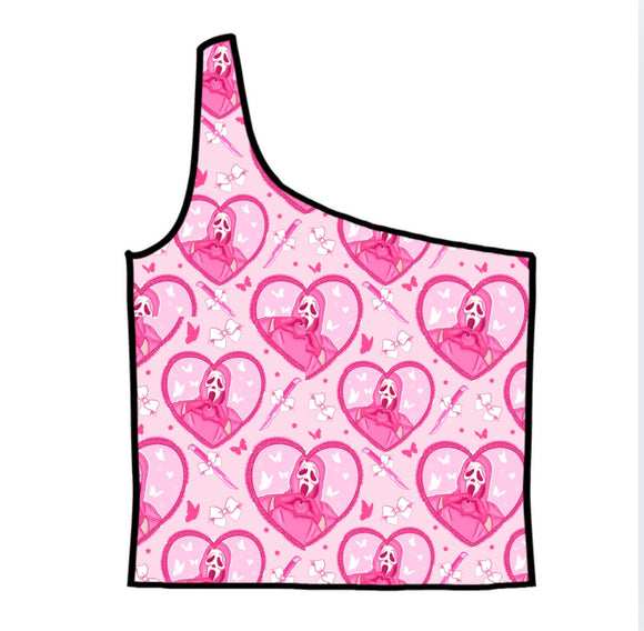 GF Pastel Horror Hearts Adult One-Shoulder Cropped Top