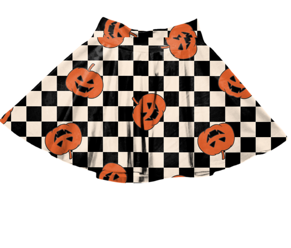 Checkered Pumpkin Skater Skirt