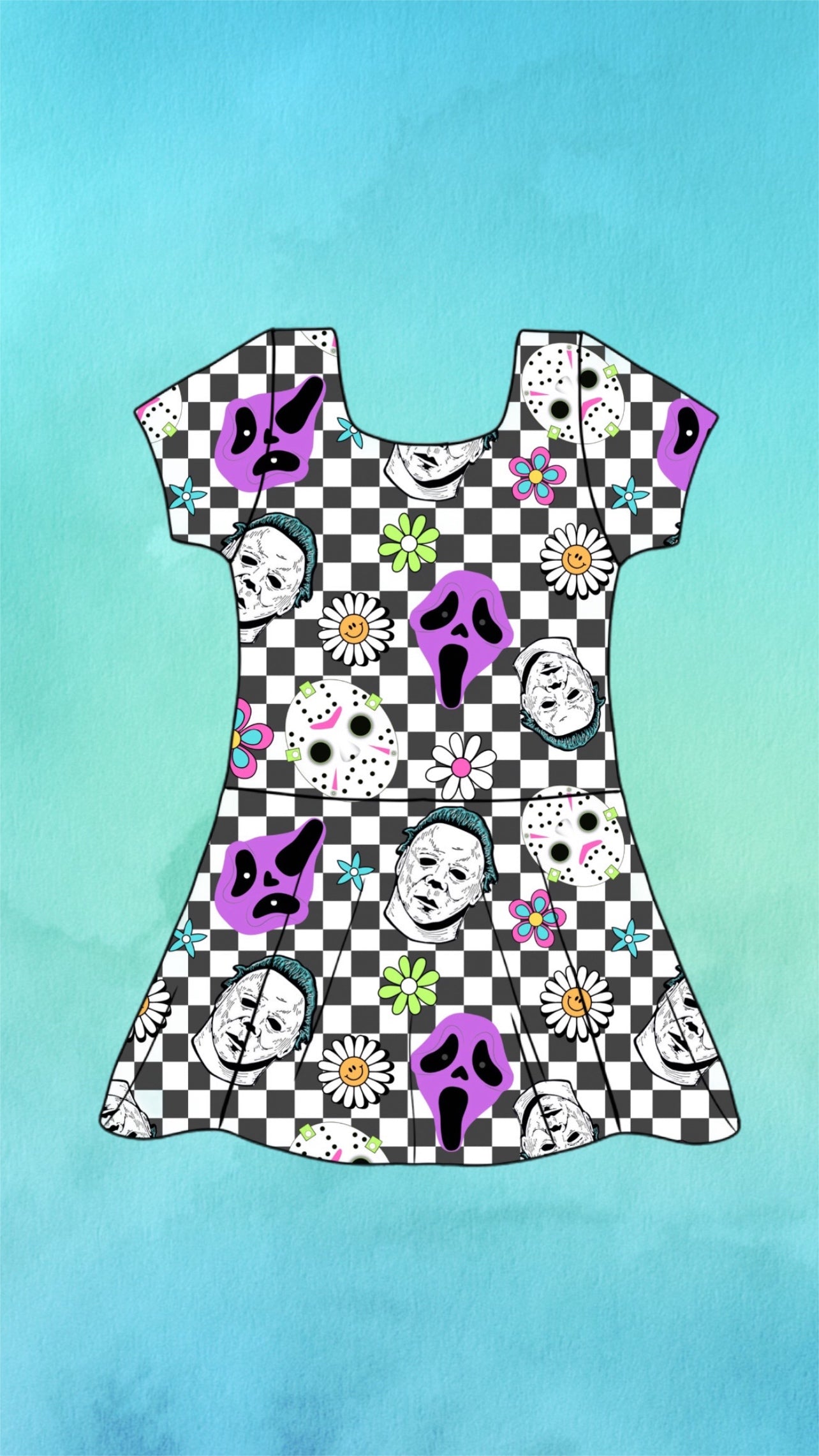 Retro Checkered Horror Skater Dress