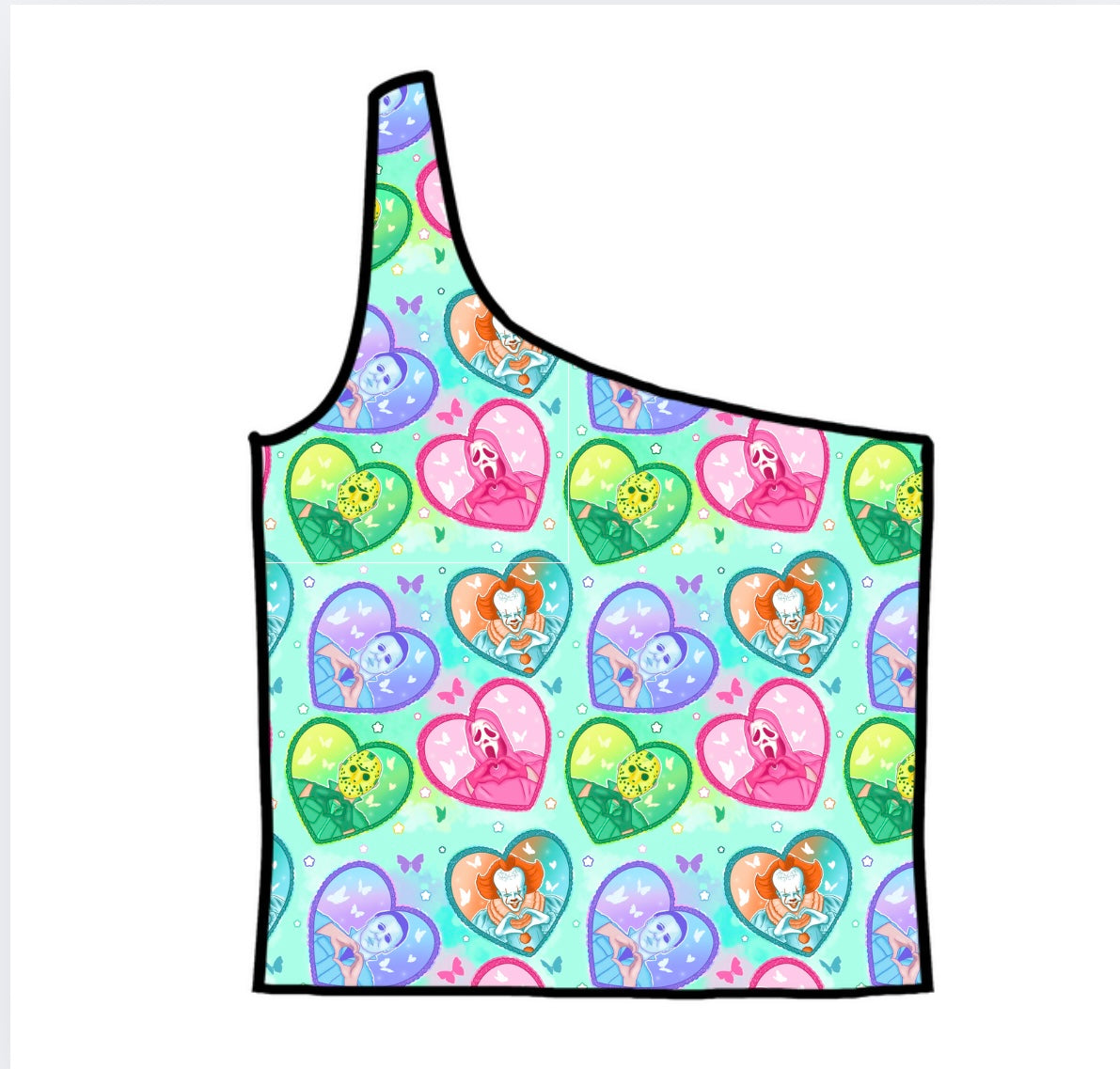 Mashup Pastel Horror Hearts Adult One-Shoulder Cropped Top