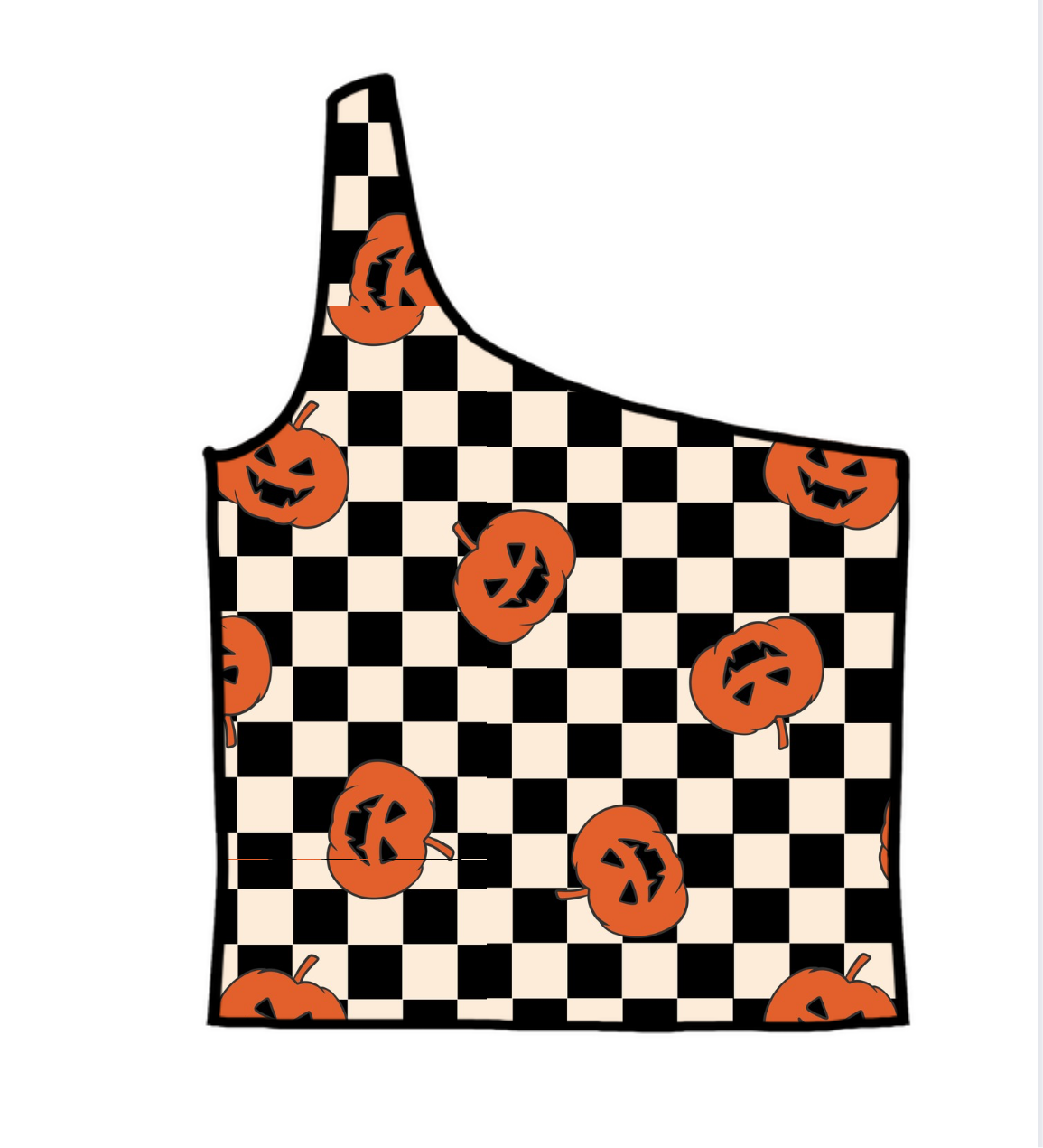 Checkered Pumpkin One Shoulder Crop Top
