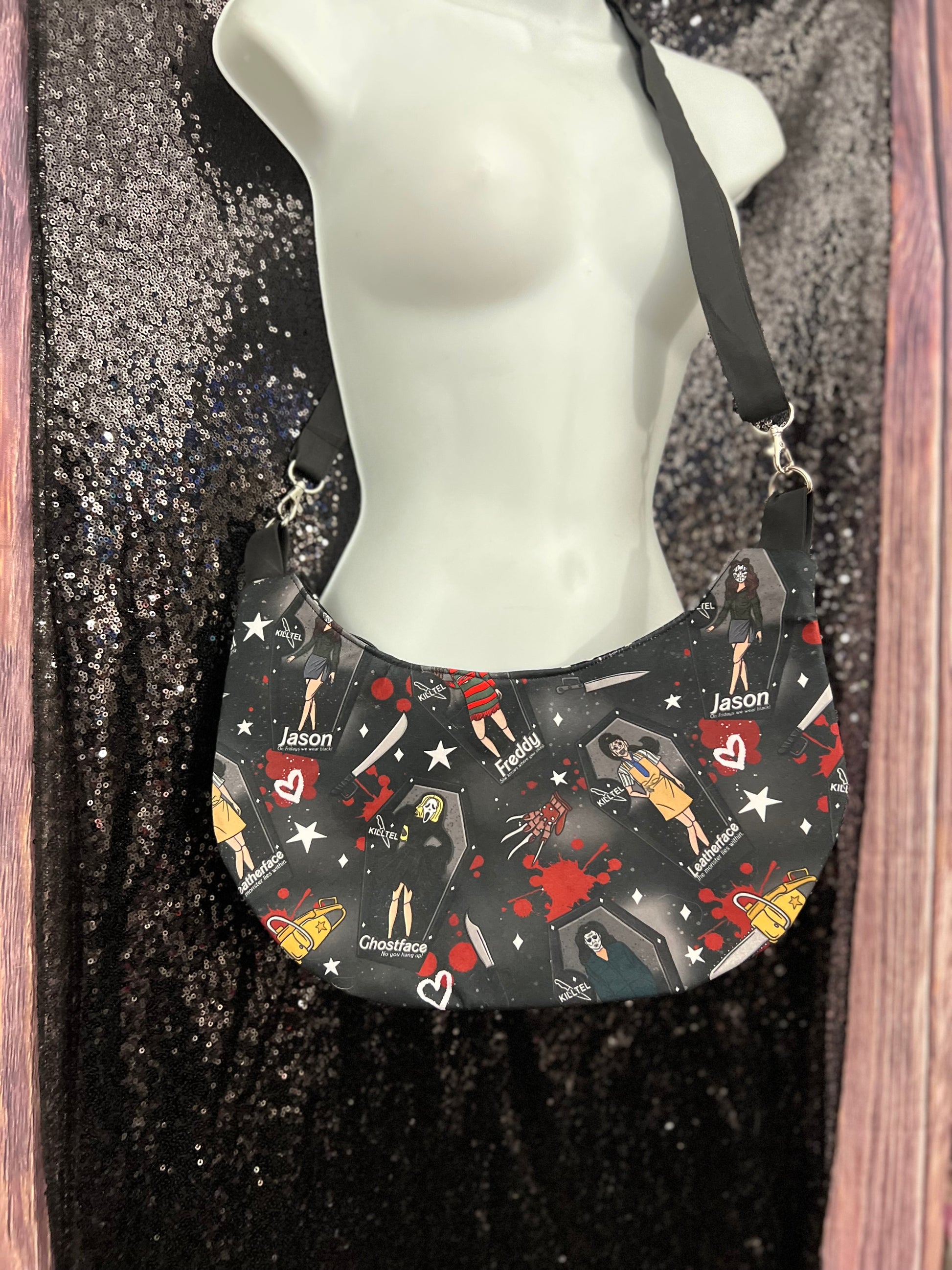 Horror Doll Crescent Crossbody Bag