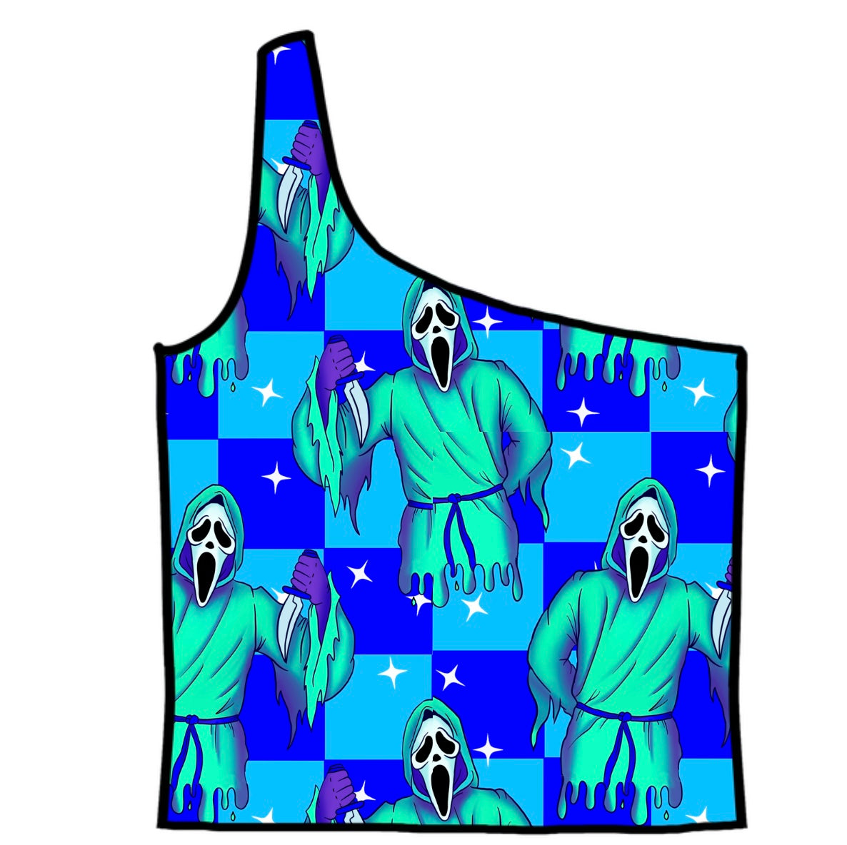 Checkered Ghost Adult One-Shoulder Cropped Top