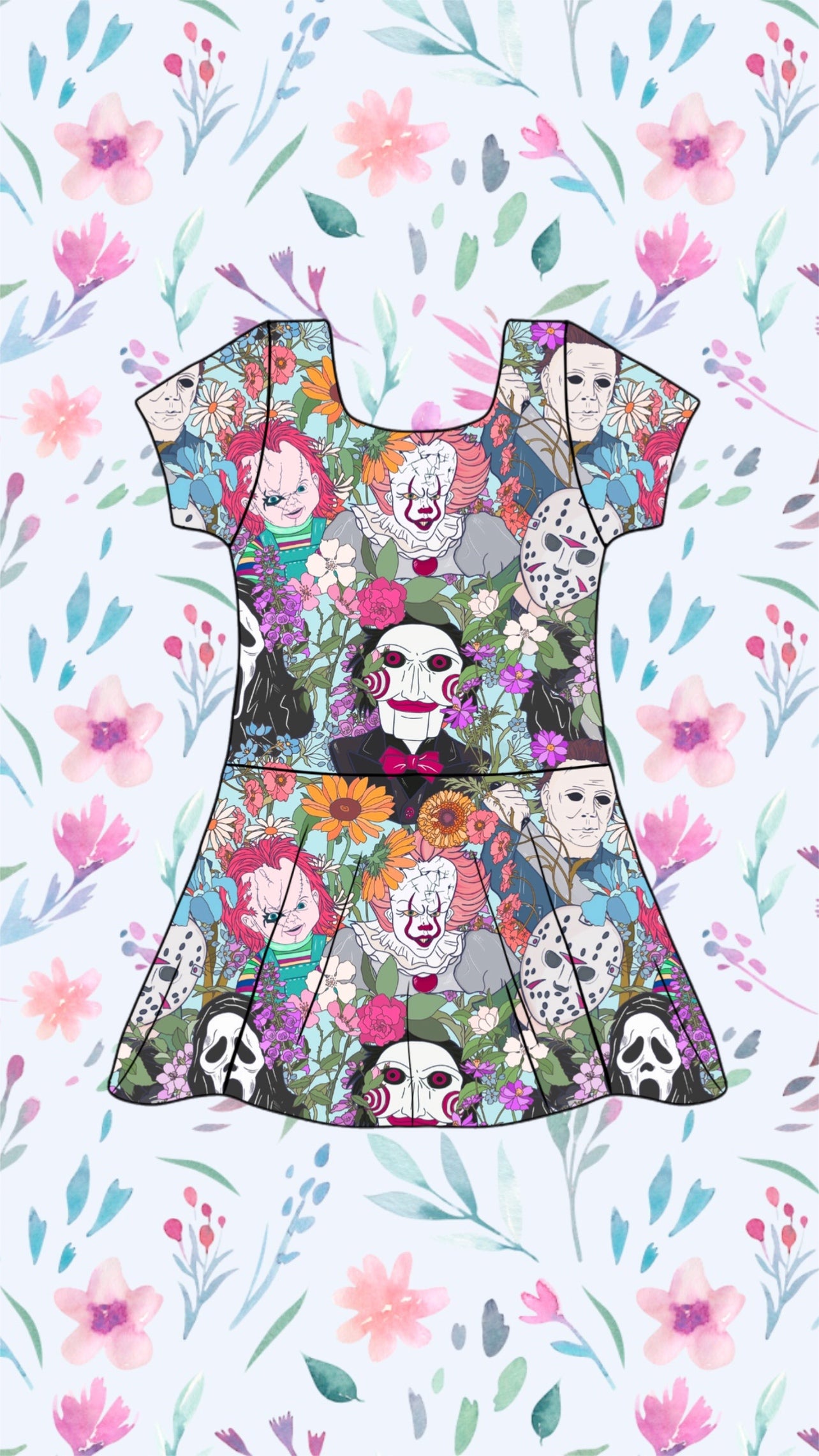 Floral Spring Horror Skater Dress