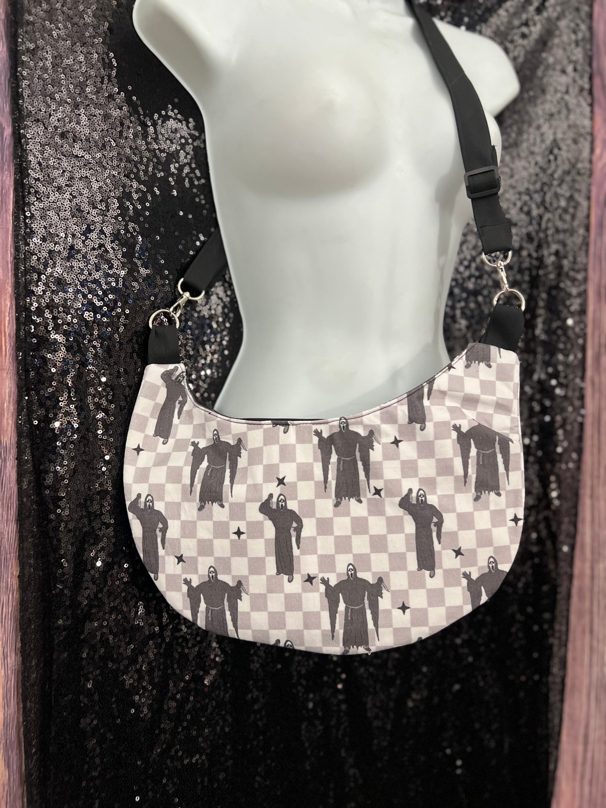 Checkered GF Crescent Crossbody Bag