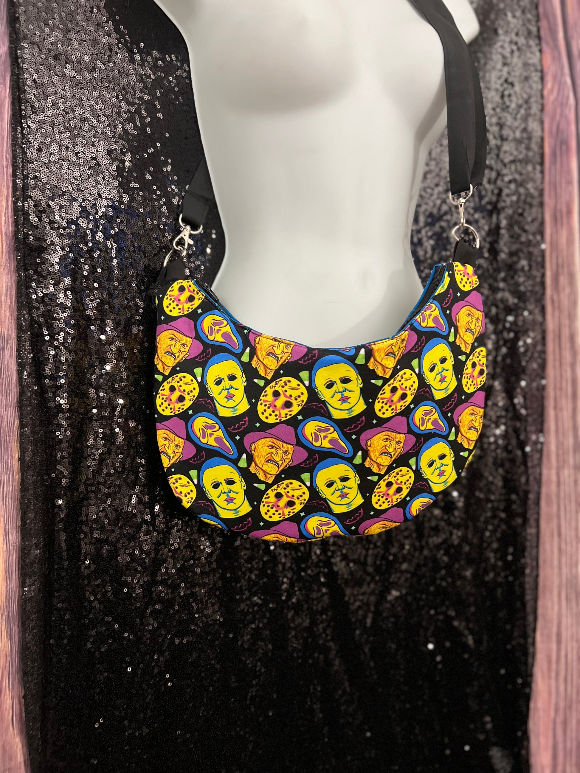 Neon Horror Dude Crescent Crossbody Bag