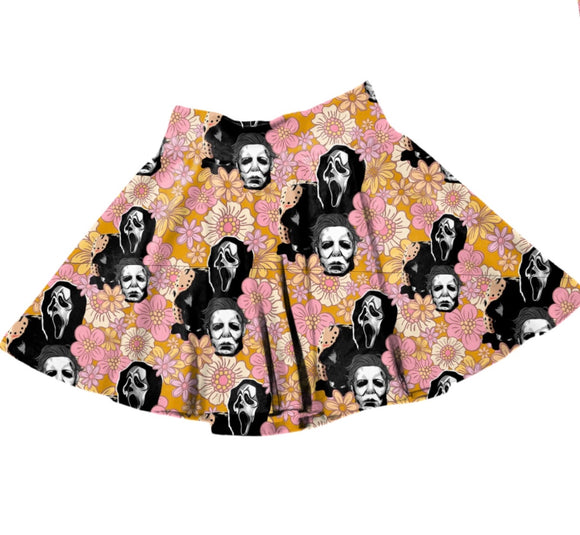 Vintage Floral Horror Skater Skirt