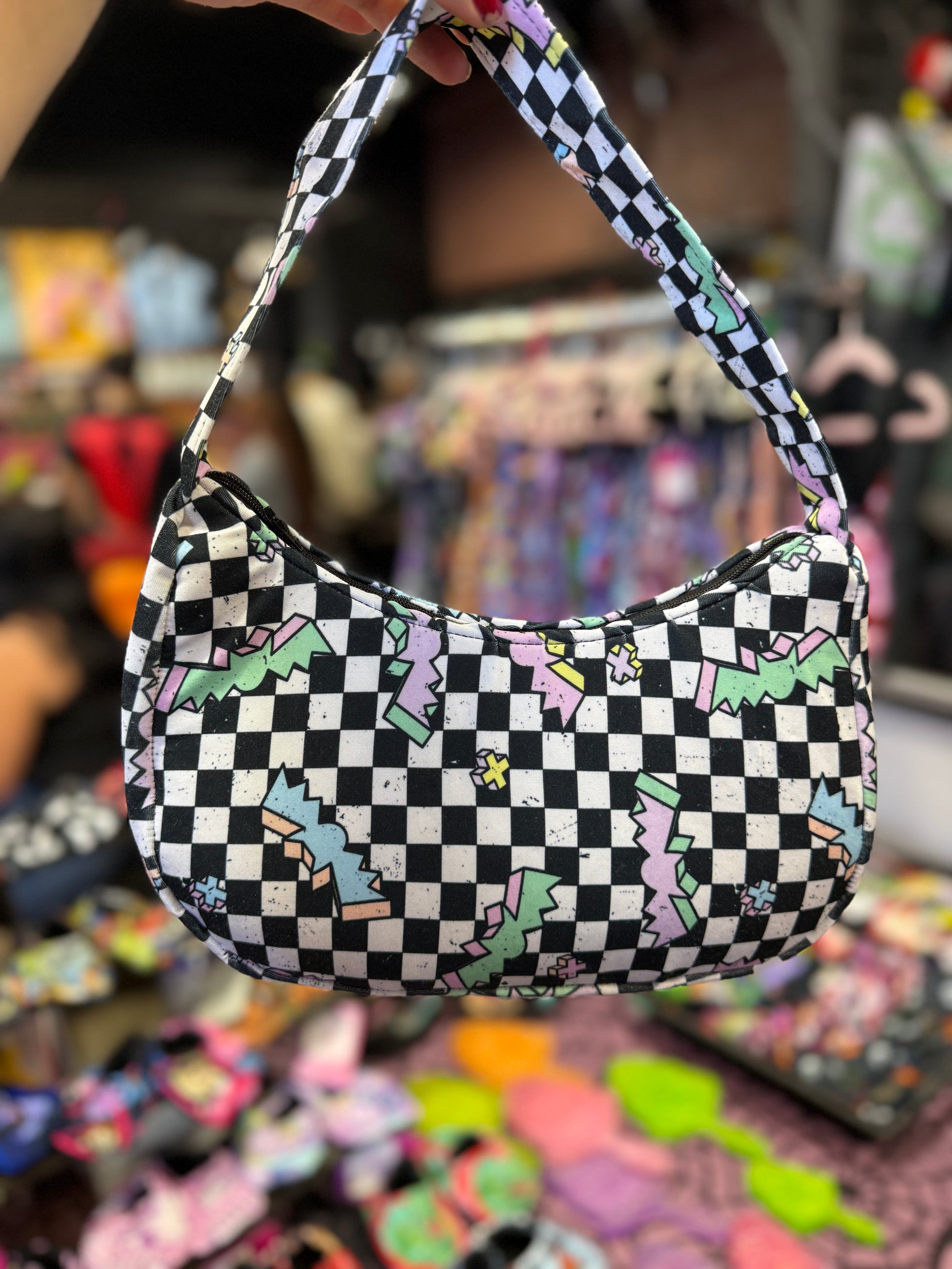 3D Checkered Bat  Handbag