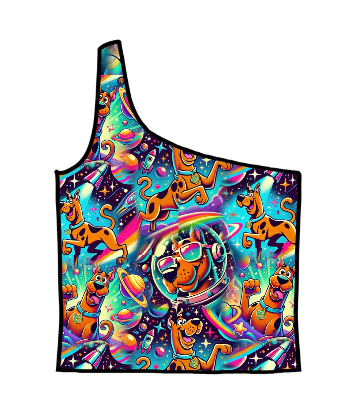 Space Scoob Adult One-Shoulder Cropped Top