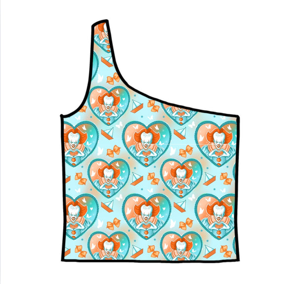 PW Pastel Horror Hearts Adult One-Shoulder Cropped Top