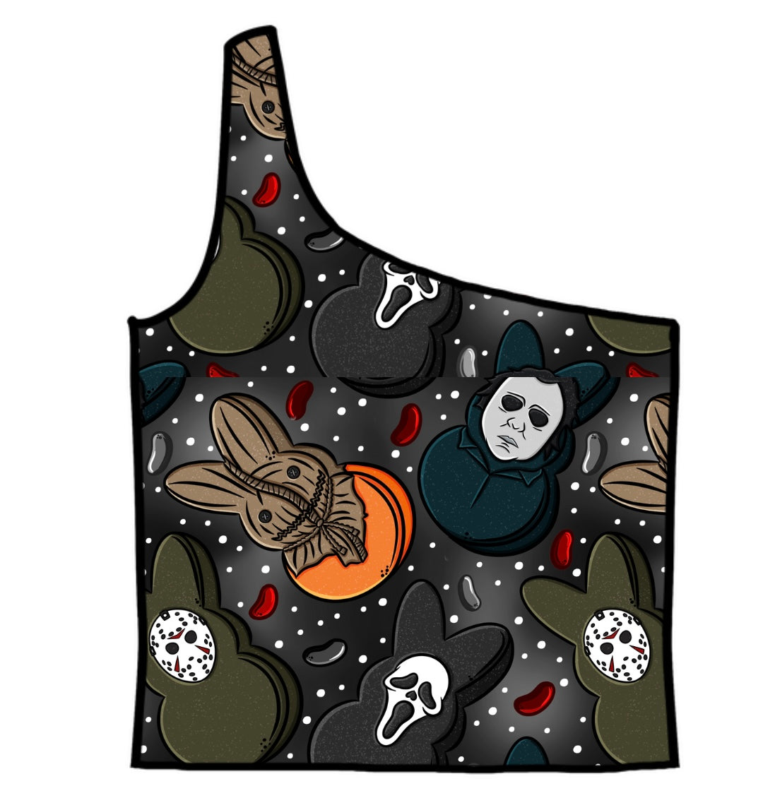 Black Easterween Adult One-Shoulder Cropped Top