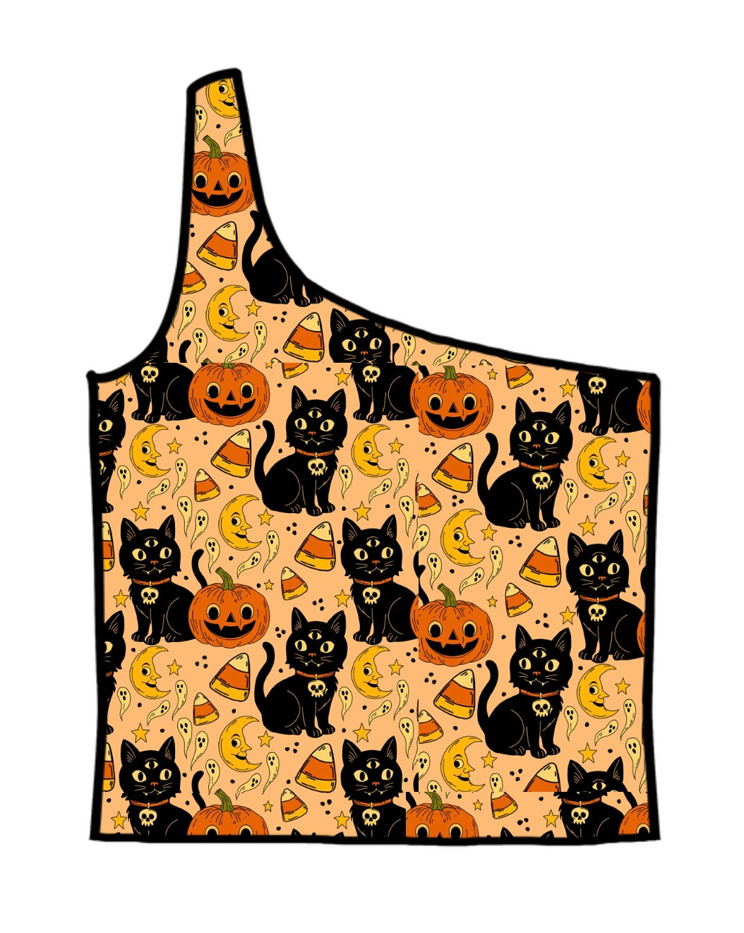 Vintage Black Cat Adult One-Shoulder Cropped Top