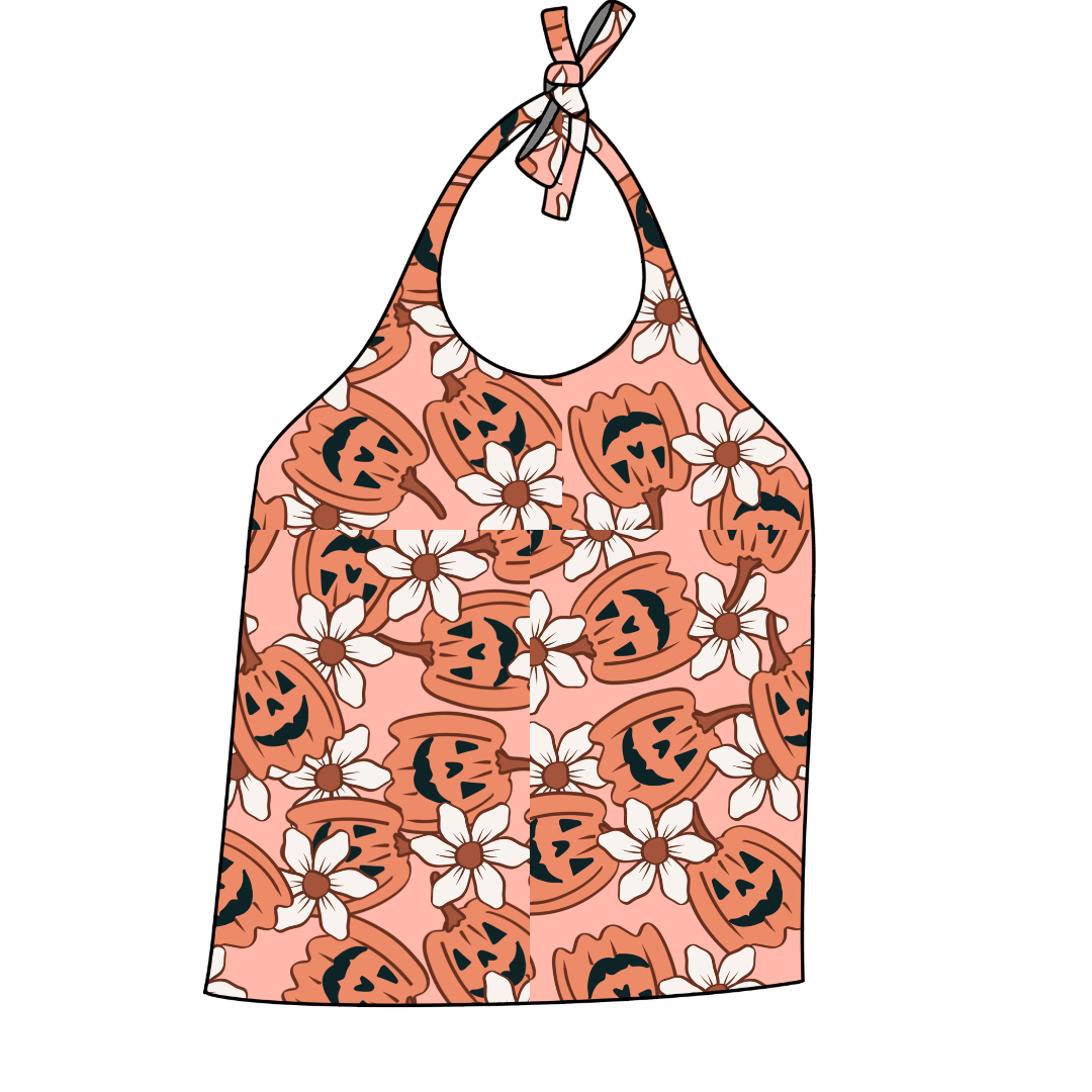 Jackolantern White Flower Halter Top