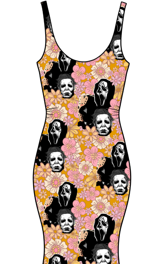 Vintage Floral Horror Adult Bodycon