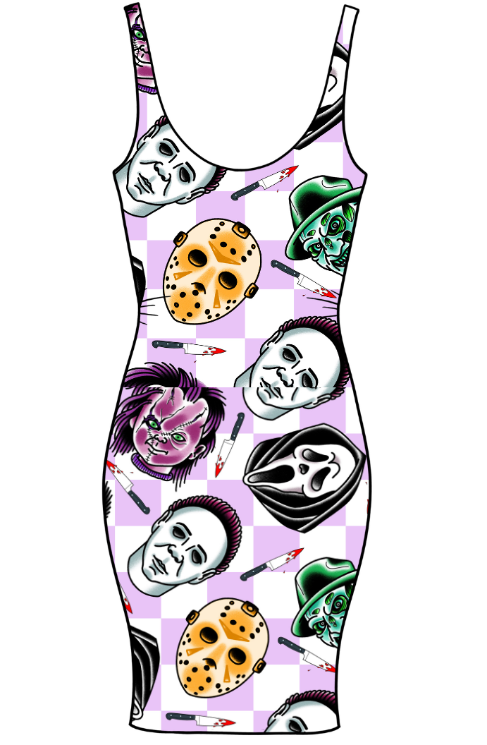Lavender Checkered Horror Adult Bodycon