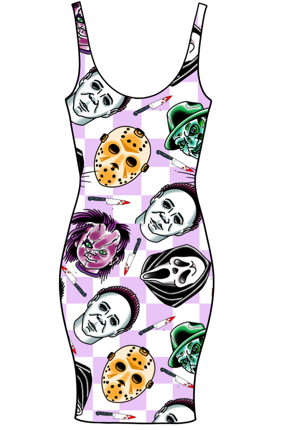 Lavender Checkered Horror Adult Bodycon